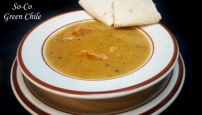 So-Co Green Chile on Restaurant Menu at Three Sisters Tavern and Grill