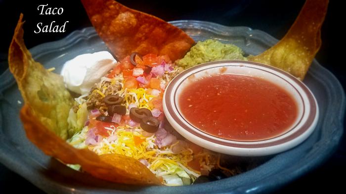 Taco Salad on Restaurant Menu at Three Sisters Tavern and Grill