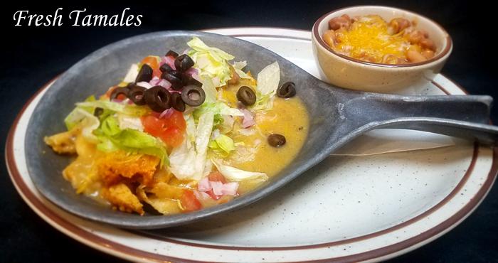 Fresh Tamales on Restaurant Menu at Three Sisters Tavern and Grill